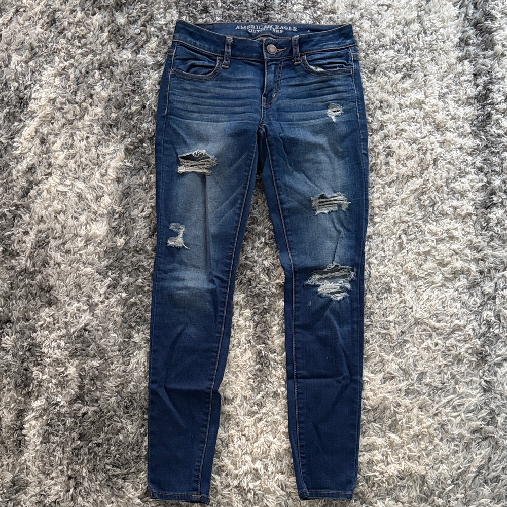 American Eagle Outfitters Women's Ripped Dark Blue Skinny Jeans